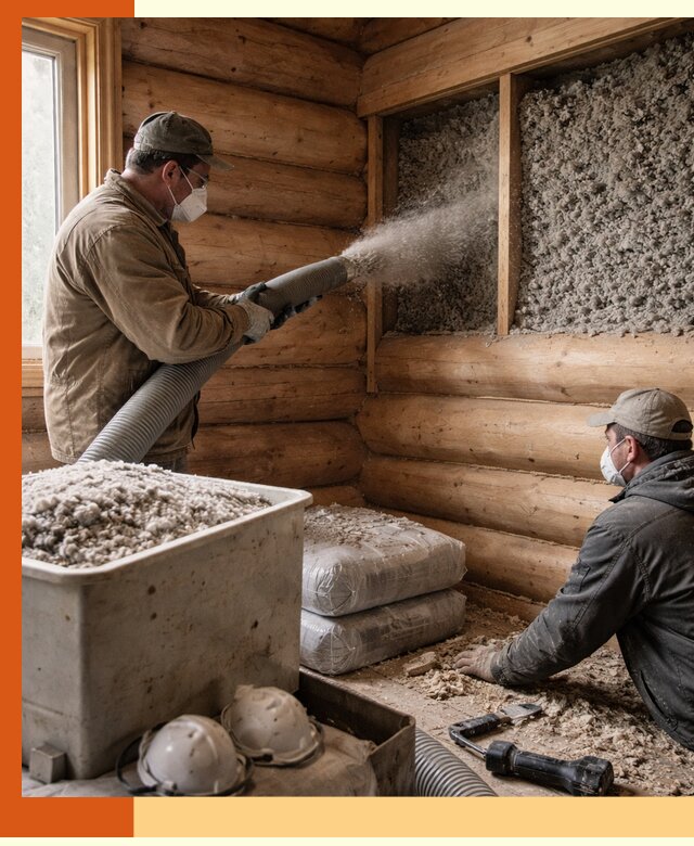 Утепление дома из бруса эковатой в Елабуге