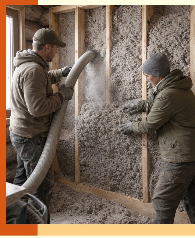 Утепление бревенчатого дома эковатой в Елабуге