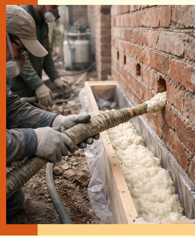 Заливка ППУ в пустоты кирпичной стены в Елабуге