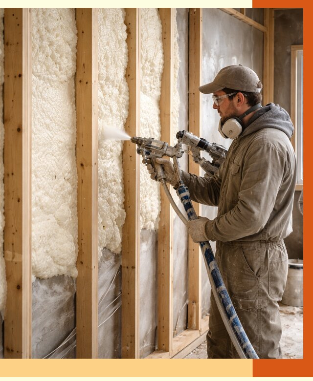 Утепление каркасной стены ППУ в Елабуге от 4304 руб./м2 под ключ | ТепломастерЛбг