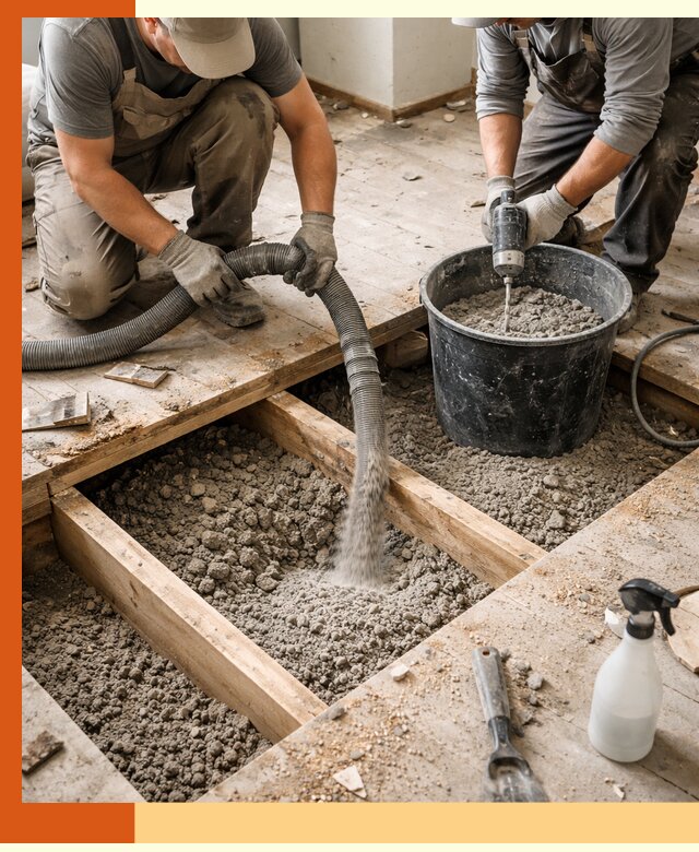 Заполнение пустот пола в Елабуге полиуретаном и пенополистиролом