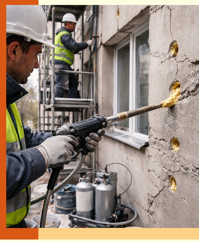 Заполнение пустот в фасаде и утепление стен в Елабуге