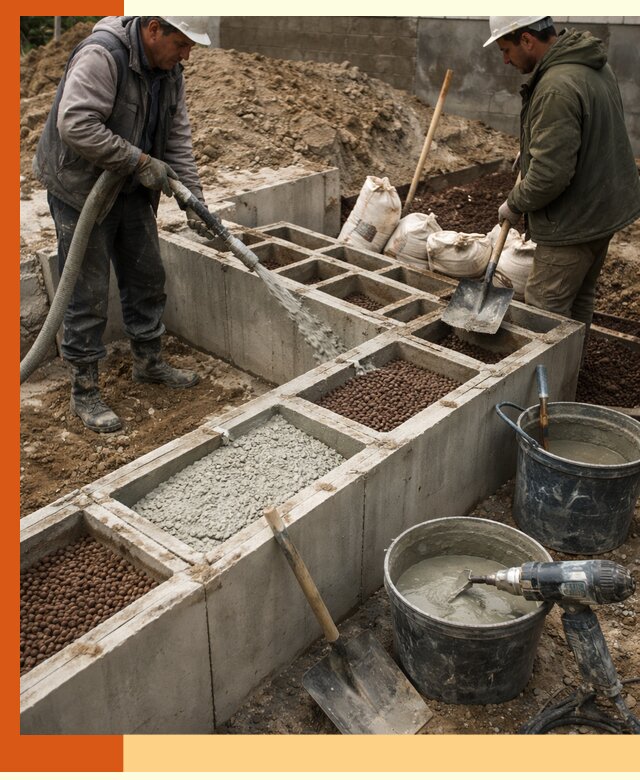 Заполнение полостей фундамента в Елабуге герметичным утеплением и повышением прочности
