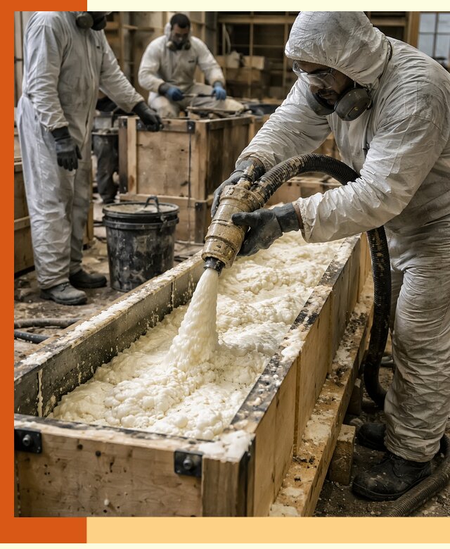 Заливка пенополиуретана в формы для утепления в Елабуге